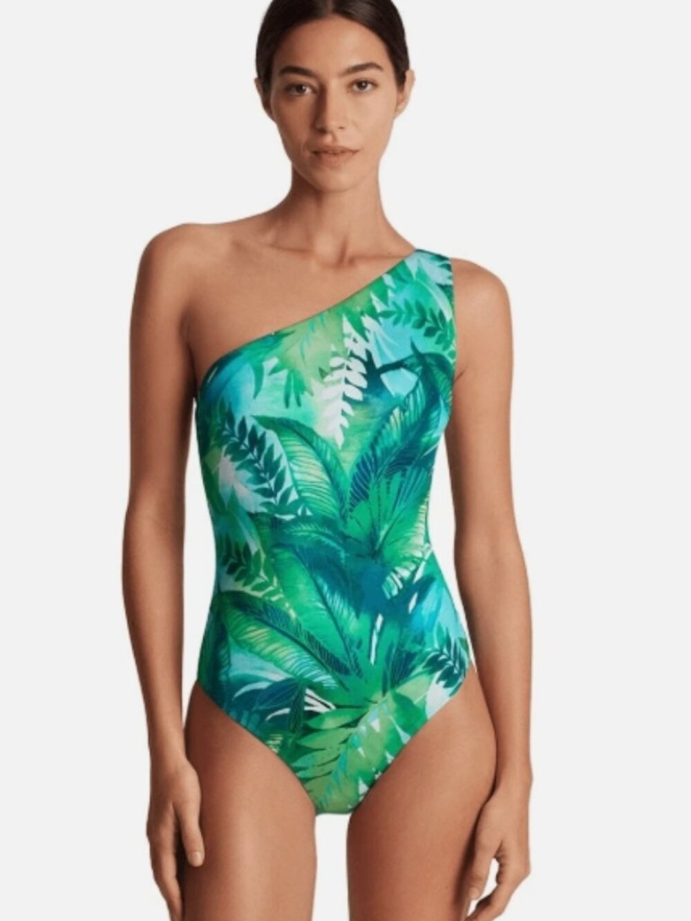 NWT! Ralph Lauren Green Tropical Cartago Palms One Shoulder One Piece Swimsuit